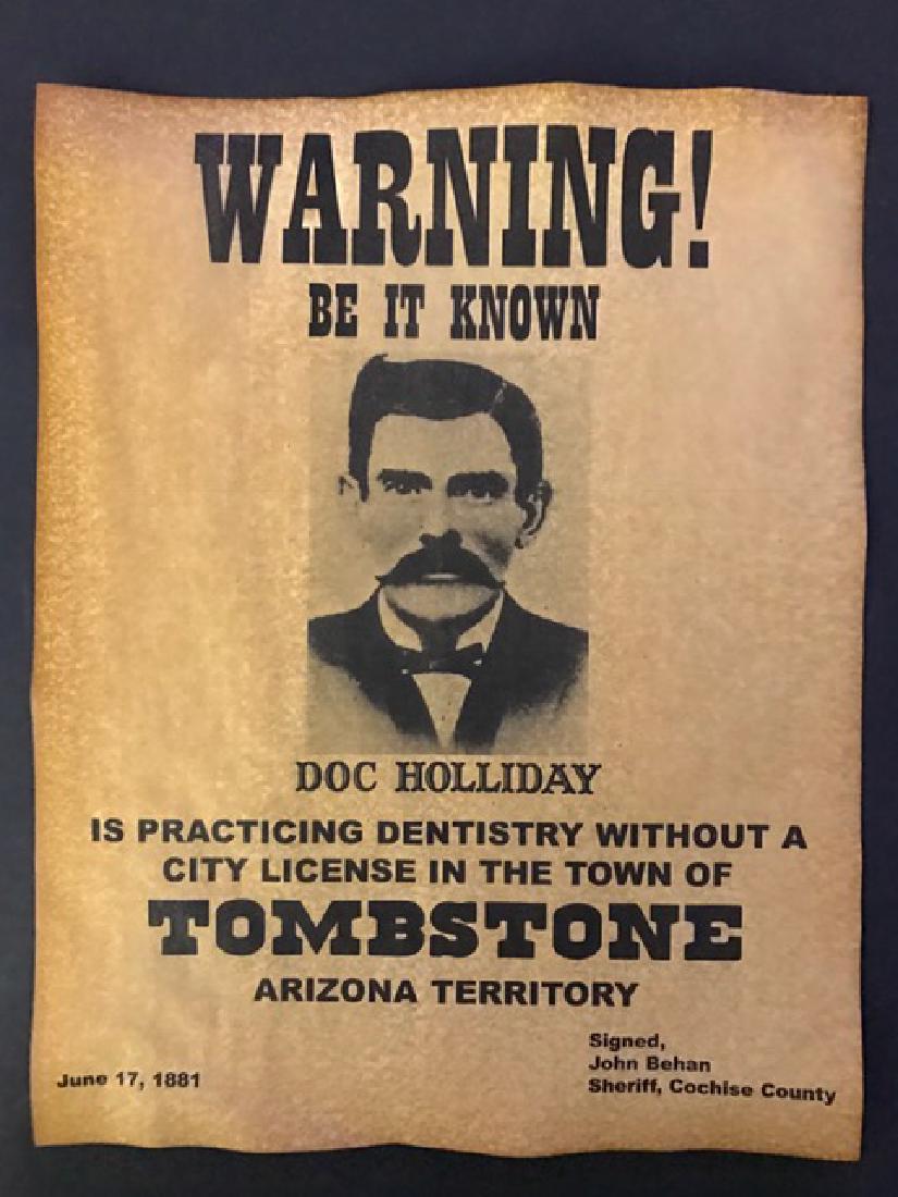 DOC HOLLIDAY Practicing Dentistry Warning Poster: Dated 1881 Tombstone Arizona Warning Notice Poster
