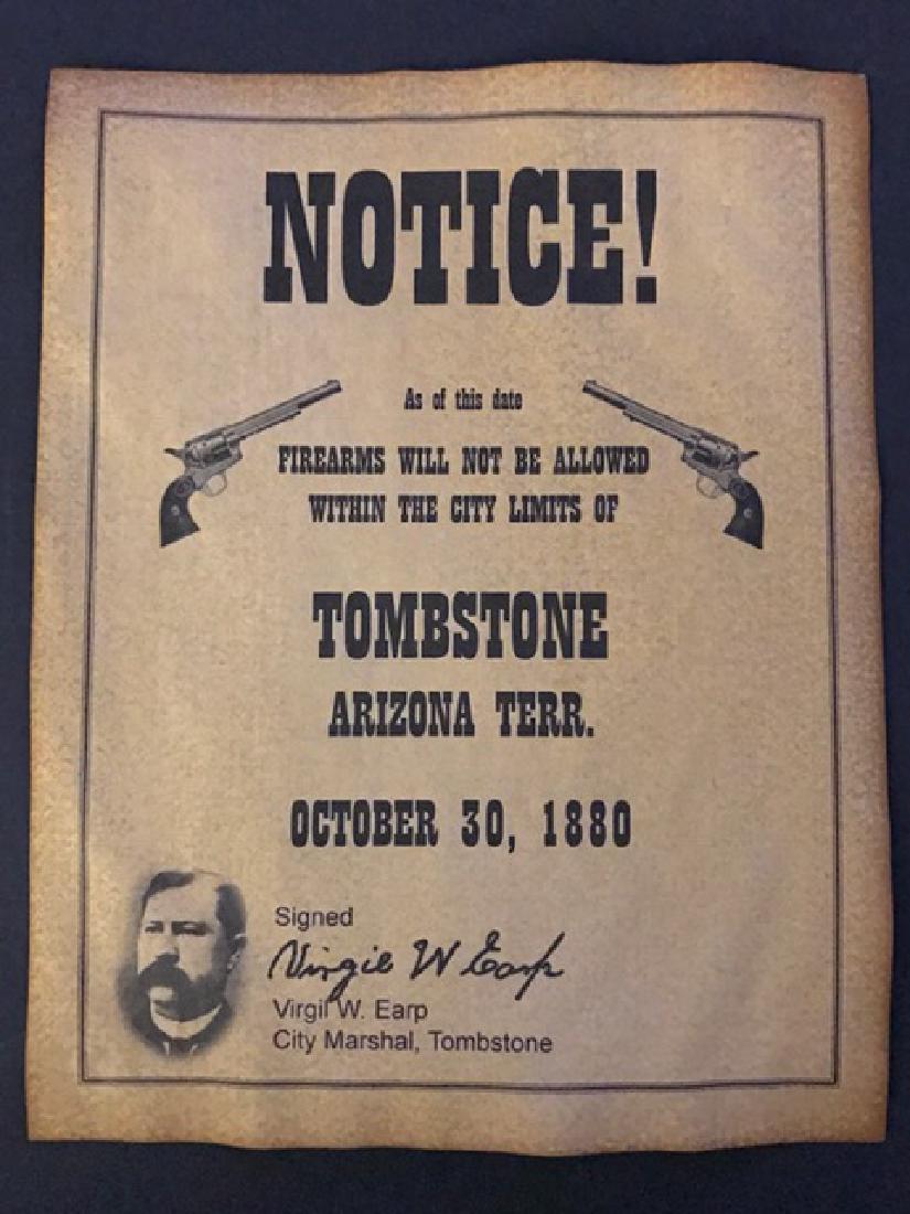 1880 Tombstone Firearms Notice Poster/Virgil Earp: Firearms Not Allowed Tombstone, AZ. by Virgil Earp