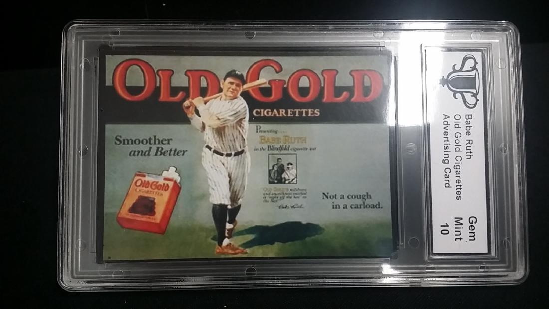 Babe Ruth Old Gold Gigarettes Advertising Card: Facsmilie Signed, Grade GEM MINT 10