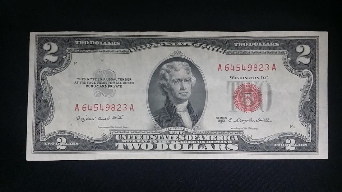 Beautiful Almost Uncirculated 1953 Red Seal $2 Note: $2 US NOTE