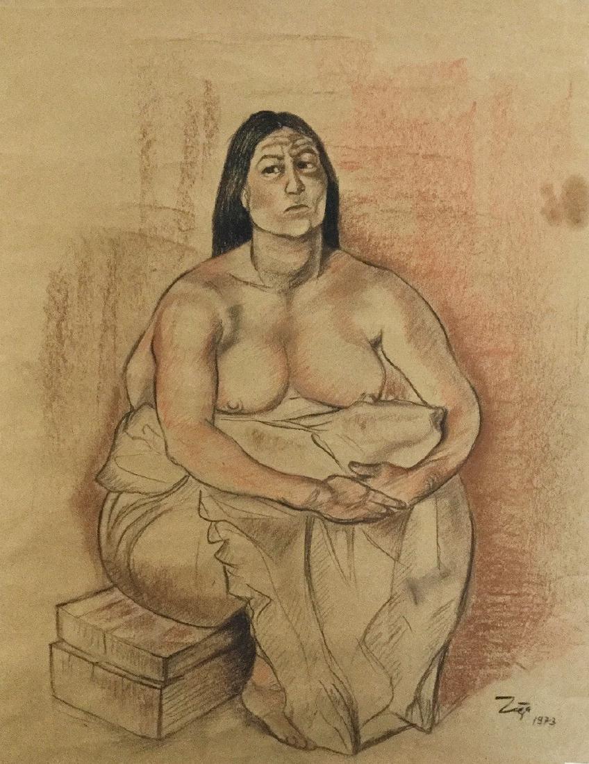 Attributed to FRANCISCO ZUNIGA: FRANCISCO ZUNIGA (1912-1998) Medium: Pastel on Paper Kraft, Date: 1973, Size: 19 x 14 ¾ in. Private Collection.