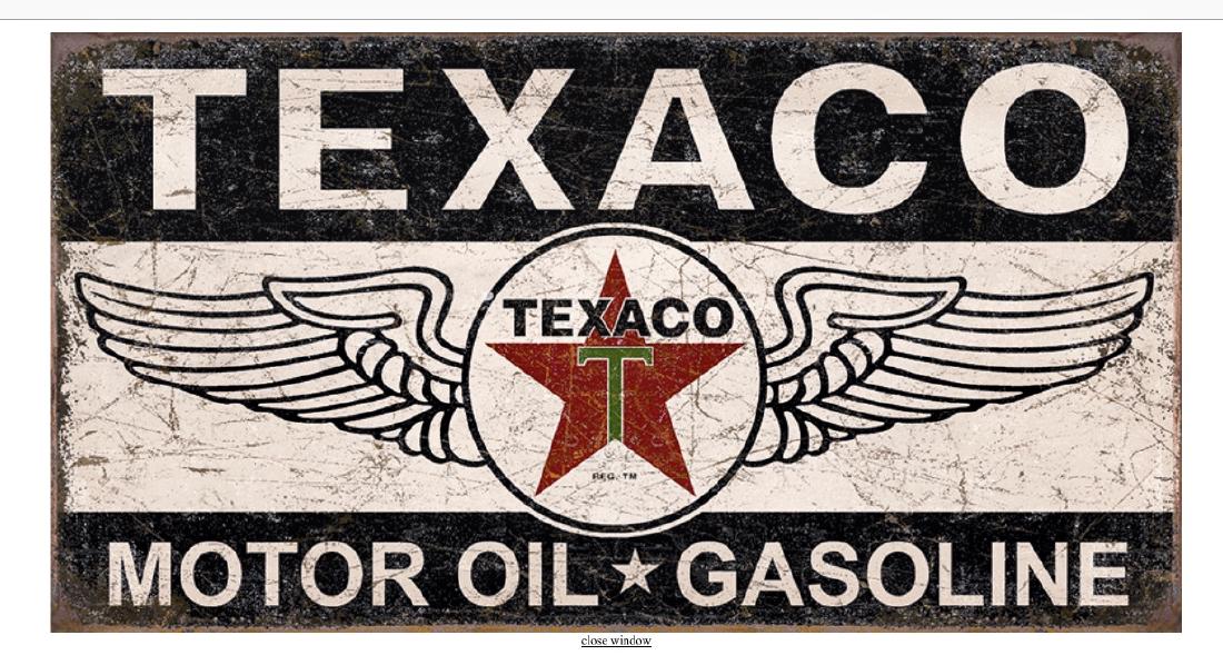 TEXACO Motor Oil Winged Logo Nostalgic Metal Sign: 16” x 9”
