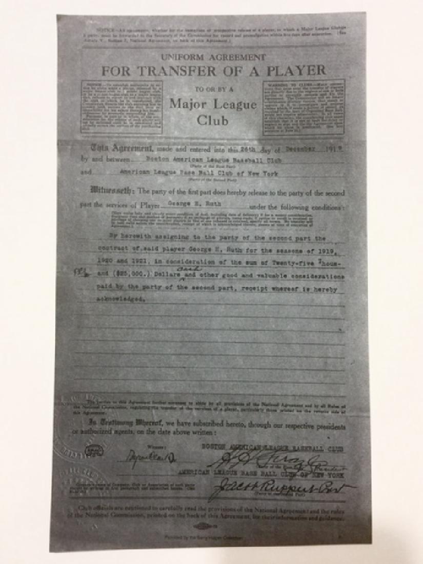 1919 BABE RUTH Player Transfer/Sale Contract: Authentic Yankee Stadium Promo Giveaway in 1993