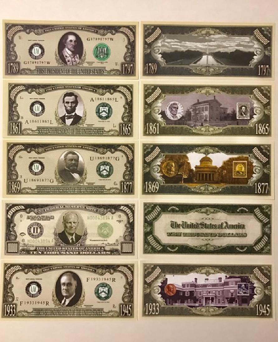 Lot of 5 Patriotic Mint US Banknote Currency Bills: Tribute Collection of Historic Patriots