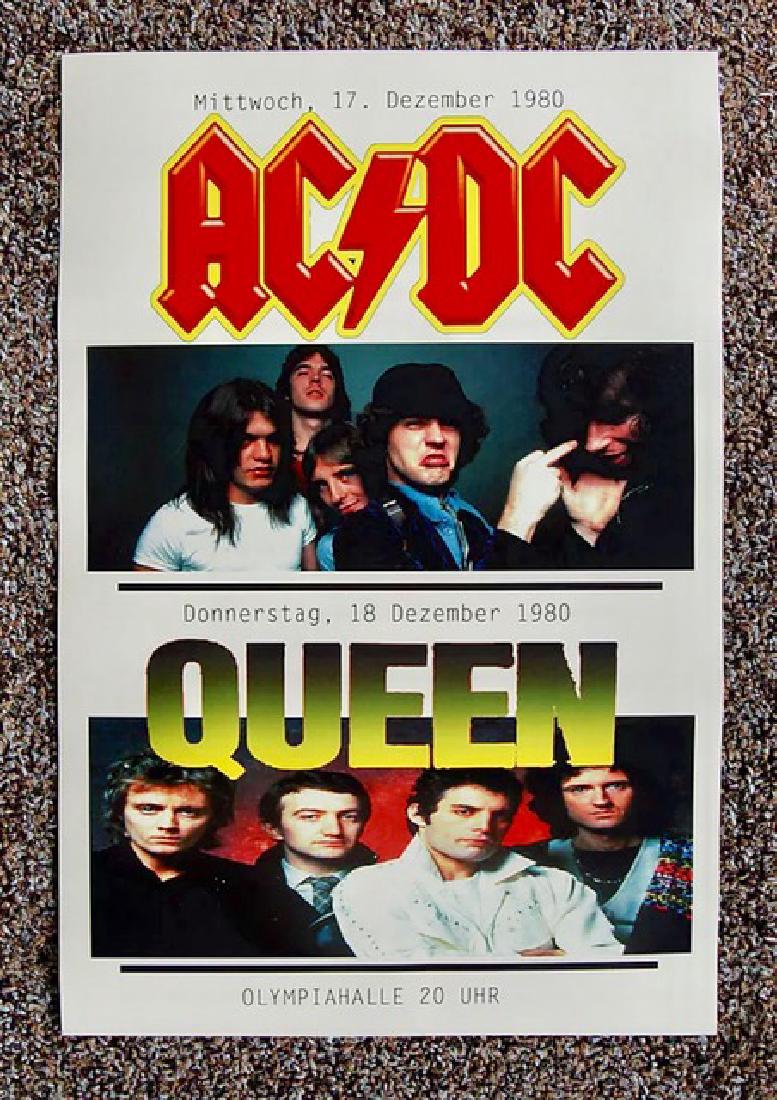 ) 1980 AC/DC & QUEEN Live in Germany Concert Poster: December 17th 1980 – 12” x 18” – Print Date Unknown
