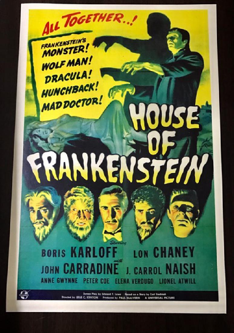 1944 House of Frankenstein Movie Lobby Poster: BORIS KARLOFF Classic -12” x 18” Print Date Unknown