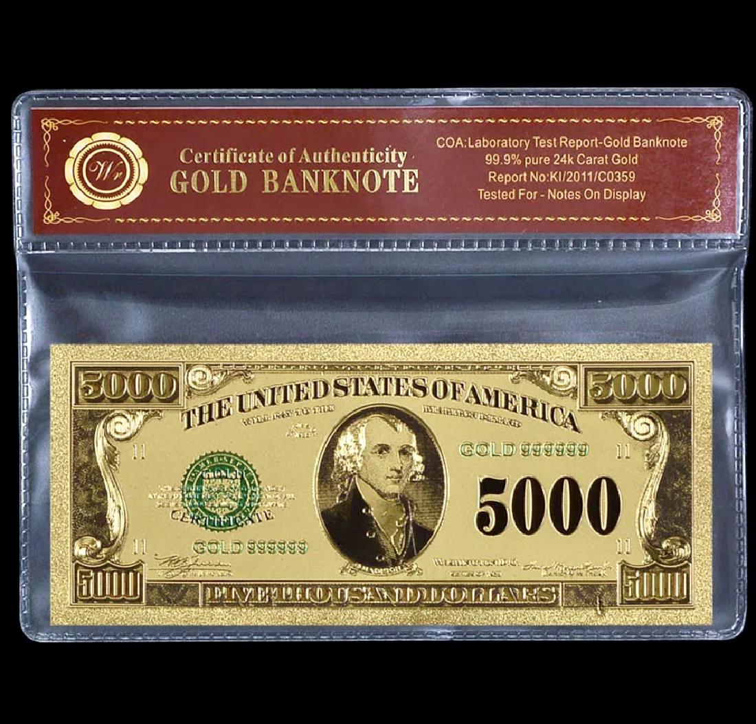 1928 Lab Tested $5,000 Gold Certificate Banknote: 24k Gold Plate Tested for Bank Notes on Display