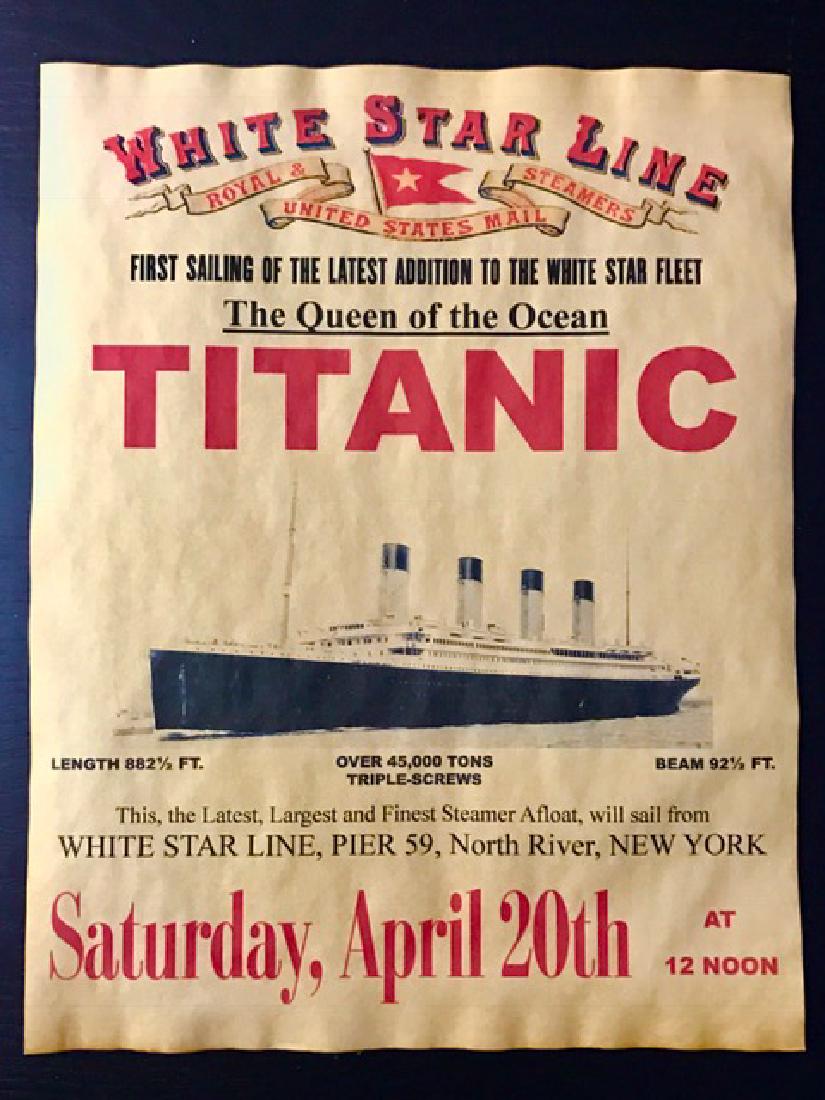 April 1912 TITANIC First Sailing Notice Poster: Parchment Like Paper - Great Piece of History Print Date Unknown