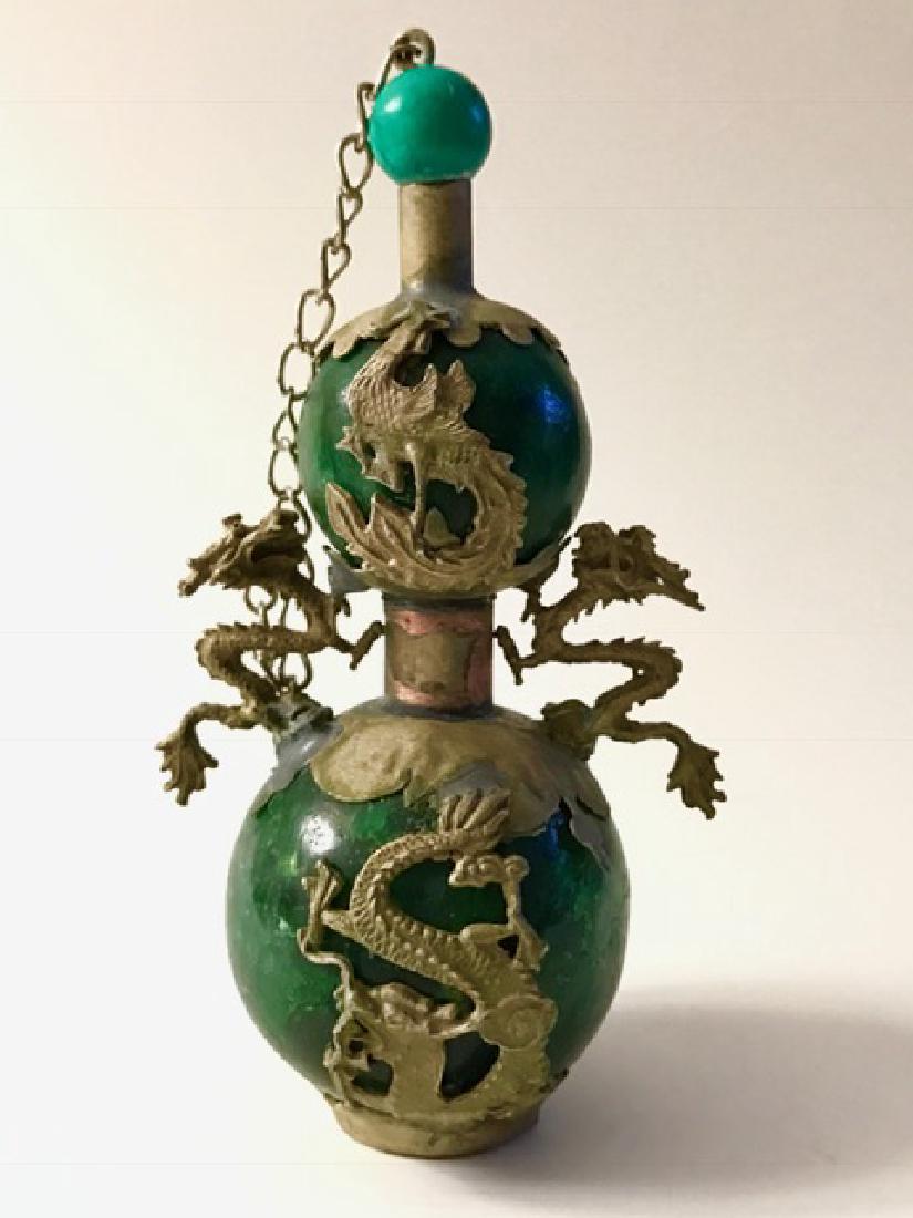 Chinese Folk Art Jade & Tibet Silver Snuff Bottle: Handmade - Great Piece