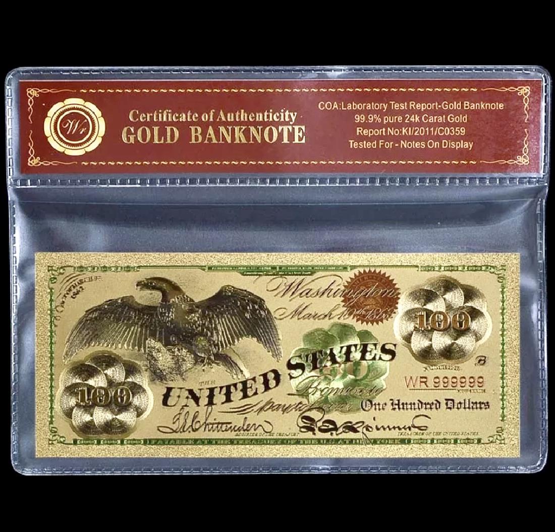 1863 Civil War 24k Gold $100 U.S. Eagle Banknote: Tested for Notes on Display - Comes w/COA Multiple Photos Posted
