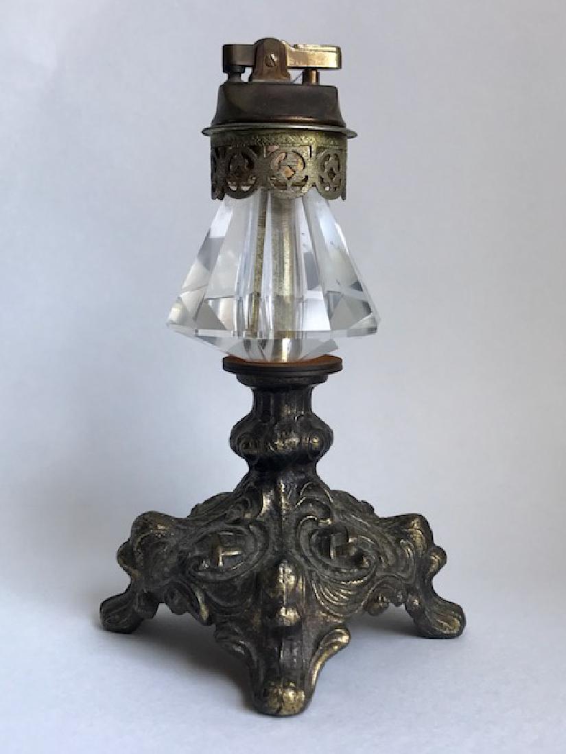 Mid-Century Gilt Bronze & Crystal Table Lighter: Mid-Century Gilt Bronze & Crystal Table Lighter