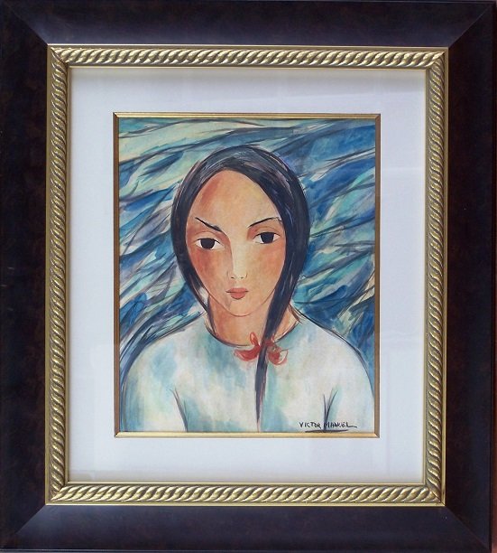 Original Victor Manuel (Cuba 1897-1969) Watercolor: Artist : Victor Manuel (Cuba 1897-1969) Size : 17 x 14 in Title : "Muchacha" Media : Watercolor on Paper Circa 1960s Framed, With Certificate of Authenticity