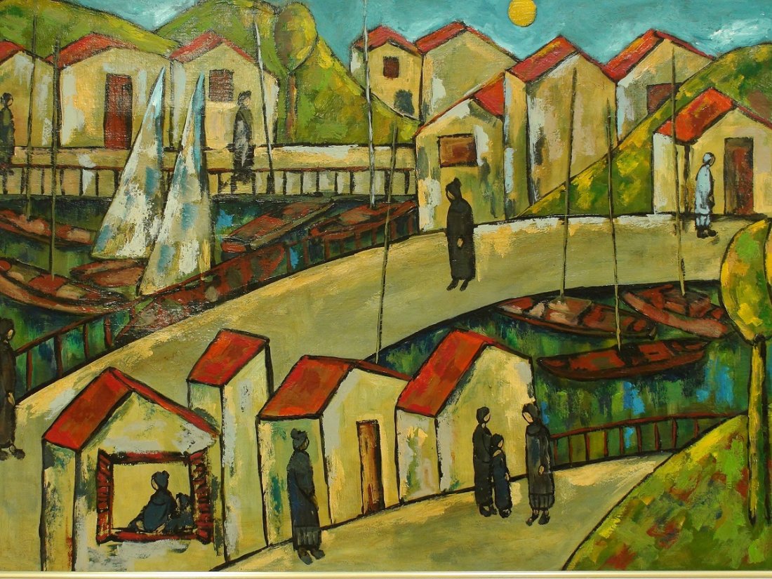 Jose Maria Mijares Cuban (1921-2004): Jose Maria Mijares Cuban (1921-2004) "marina" 1954 oil oncanvas 31.5" x 49.5" with certificate of authenticity and provenance, private collection