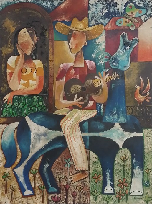Mario Carreno Tempera on Board 1947 w/ certificate: approx 40" x 30", this piece comes with a COA by Mrs. Ida Gonzalez de Carreño, as well as a study document by Latin Art Expert Aldo Menendez