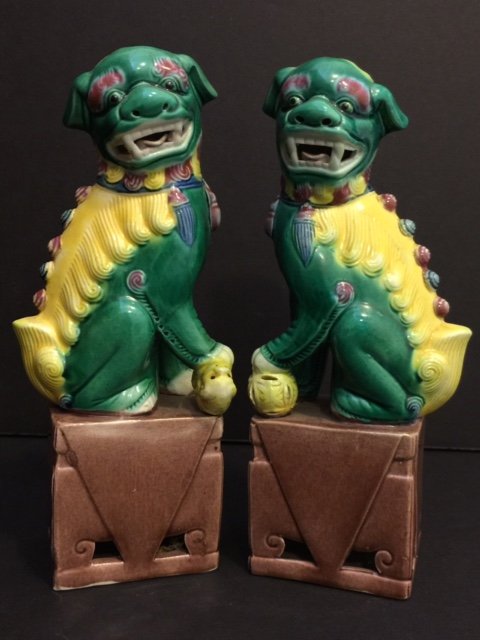 Pair of Very Old Hand Painted Guardian Foo Dogs: Multiple Photos Posted