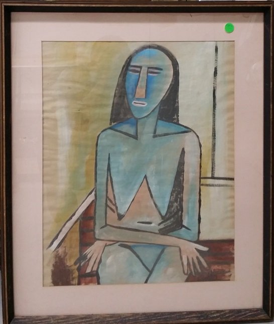 Wilfredo Lam Watercolor on Paper: Frame measures approx 25" x 21"