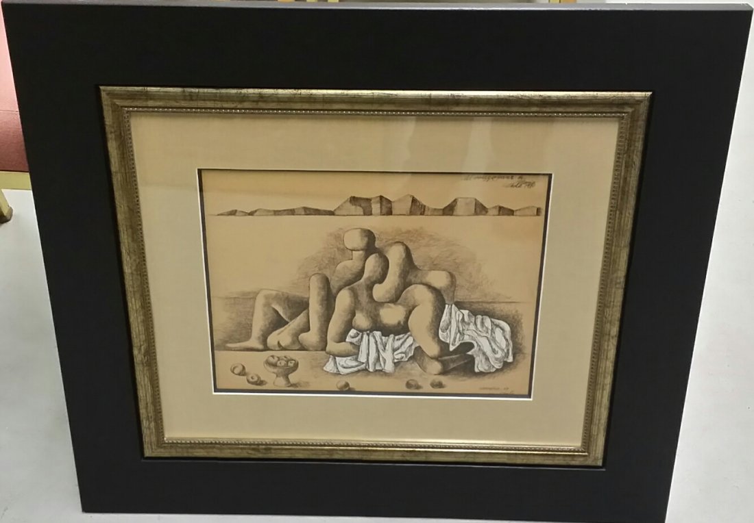 Mario Carreno (Cuban) 1969 Mixed Media on Paper: frame measures approx 24" x 27"
