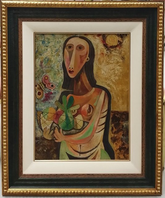 Mario Carreno (Cuban) Tempera on Board c.1946: frame measures approx 35" x 29", w/ COA by Mrs. Ida Gonzalez de Carreño. Also has a document of study by Latin American art expert Aldo Menendez.