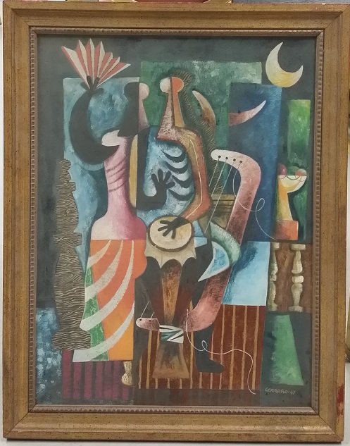 Mario Carreno (Cuban) Tempera on Board c.1947: frame measures approx 21" x 16", w/ COA by Mrs. Ida Gonzalez de Carreno.