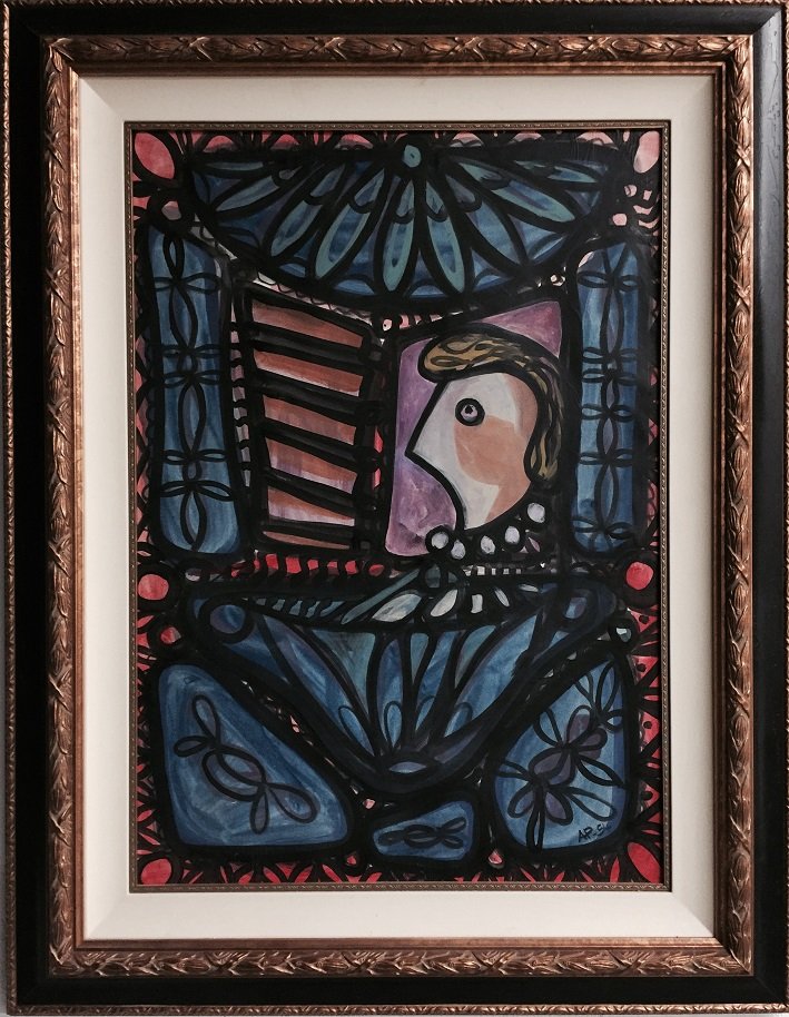 AMELIA PELAEZ (Cuban 1897-1968): Title: "Mujer en la ventana" Medium: Oil/Paper/Canvas Date of creation: 1954 Size: 39 1/4" x 27 3/4" (in) Signed lower right AP-54