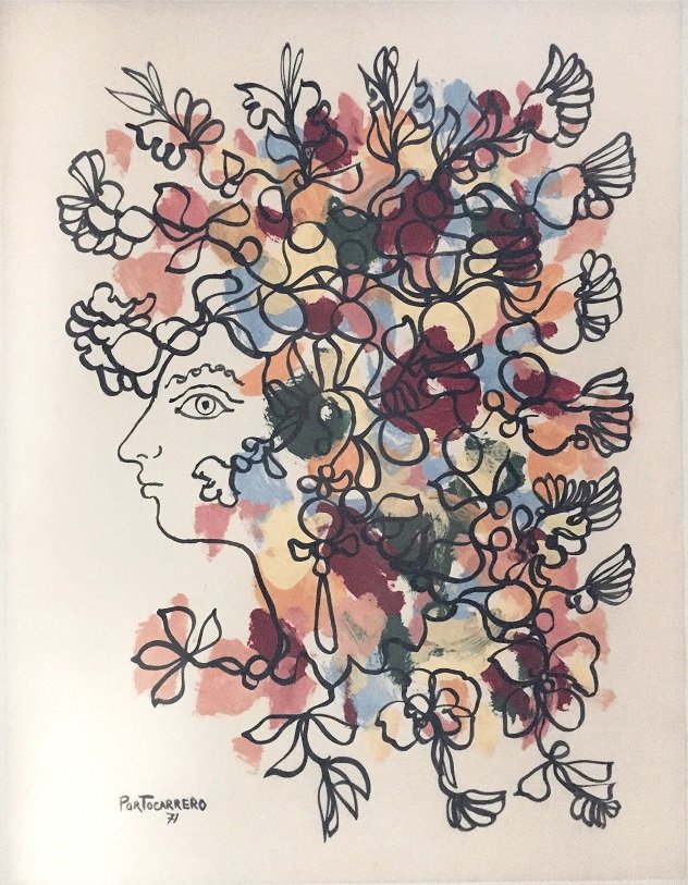 RENE PORTOCARRERO (Cuban 1912-1985): Title: "Flora" Medium: Gouache on Heavy Paper Date of creation: 1971 Size: 26" x 20" (in) Signed lower left PORTOCARRERO 71