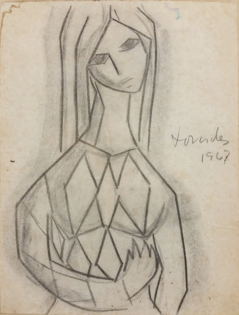 Lourdes Gomez Franca (Cuban) original artist signed: Lourdes Gomez Franca (Cuban) original artist signed painting dated 1967 Charcoal or graphite on paper on board 24.50" x 19"