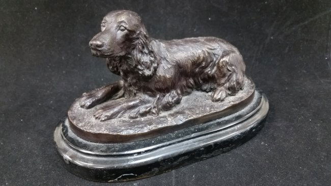Barye Vintage Bronze: Barye Vintage Bronze Statue of Dog 4.5" ht x 7.5" L x 4.25" w