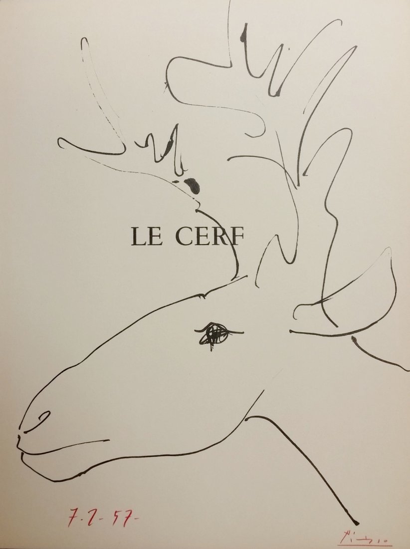 Pablo Picasso (Spanish, 1881-1973): Le Cerf" artist signed & dated large lithograph on arches paper with COA 14.50" x 11