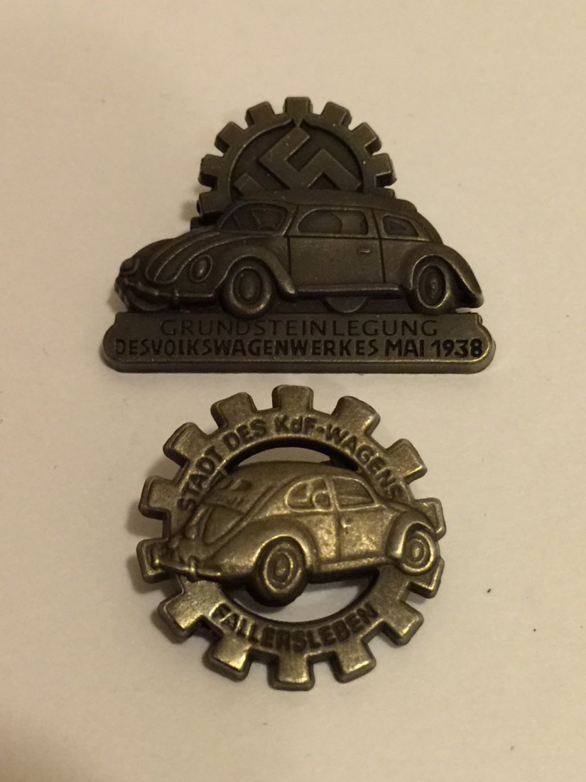 Lot of 2 NAZI Germany Volkswagen Pins: Great Pieces - Highly Collectible Multiple Photos Posted