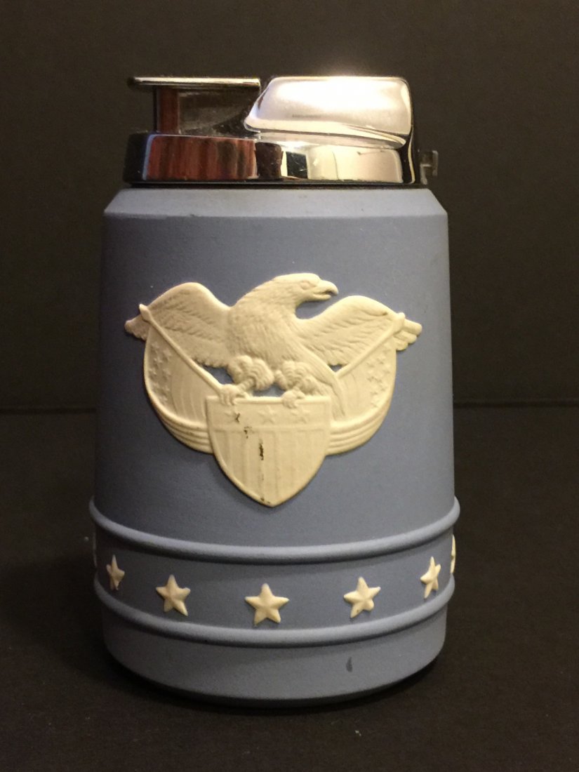 Rare WEDGWOOD Eagle/Stars Executive Table Lighter: Early Blue Jasperware in Flawless Collector Condition