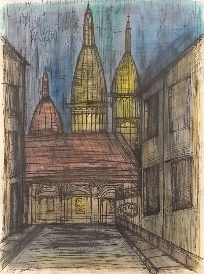 Attributed to Bernard Buffet '66 Mixed Media: mixed media on heavy paper 20" x 15"