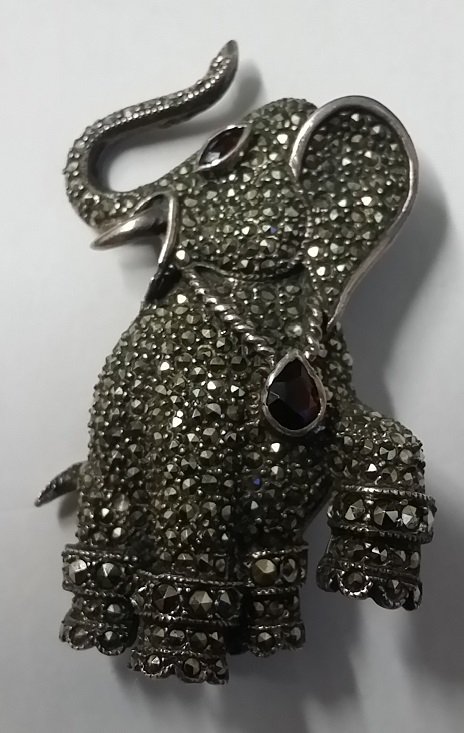 Large Sterling, & Marcasite Elephant Brooch: GREAT PIECE!!!