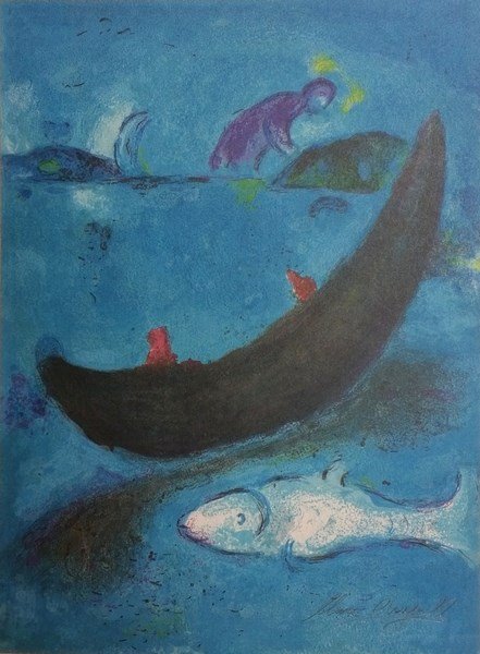 "Daphinis & Chloe" by Marc Chagall Original Color: "Daphinis & Chloe" by Marc Chagall Original Color Lithograph Hand Signed in Black Pencil by Chagall, 12.75" x 93/8", Printed in West Germany, Publishe by George Braziller, Inc,. And Editions Verve. Pa