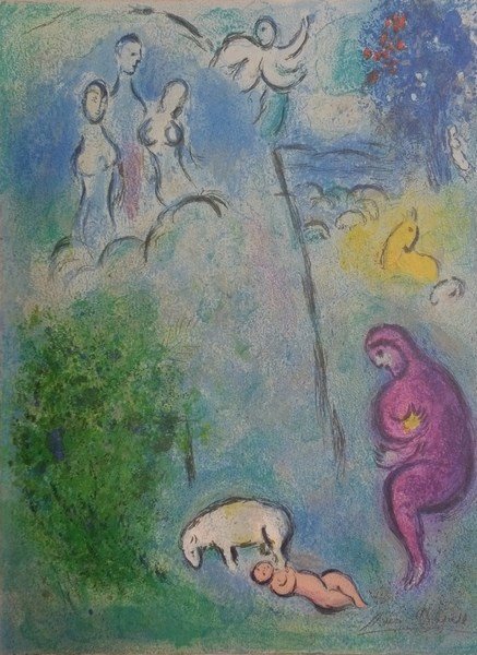 "Daphinis & Chloe" by Marc Chagall Original Color: "Daphinis & Chloe" by Marc Chagall Original Color Lithograph Hand Signed in Black Pencil by Chagall, 12.75" x 93/8", Printed in West Germany, Publishe by George Braziller, Inc,. And Editions Verve. Pa