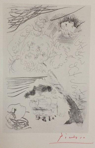 Pablo Picasso "Suite Vollard" Lithograph signed in red: Pablo Picasso "Suite Vollard" Lithograph signed in red crayon by Picasso 8.5" x 11" with Gallery certificate, published by SPADEM, Paris, Great Britain 1957