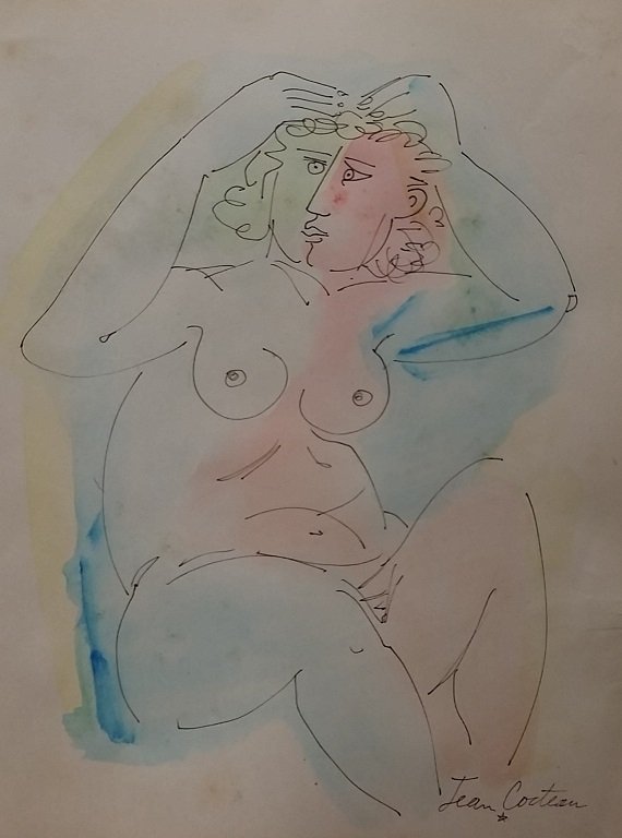 Attributed to Jean Cocteau Mixed Media on Paper: measures approx 10.5" x 8"