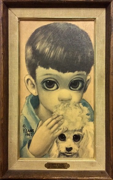 MARGARET D.H. KEANE (American b. 1927): Title: "A Boy's Dog" Medium: Print on Board Size: 12 x 6 3/4 in As part it has a plate which is engraved A BOY'S DOG / WALTER KEANE