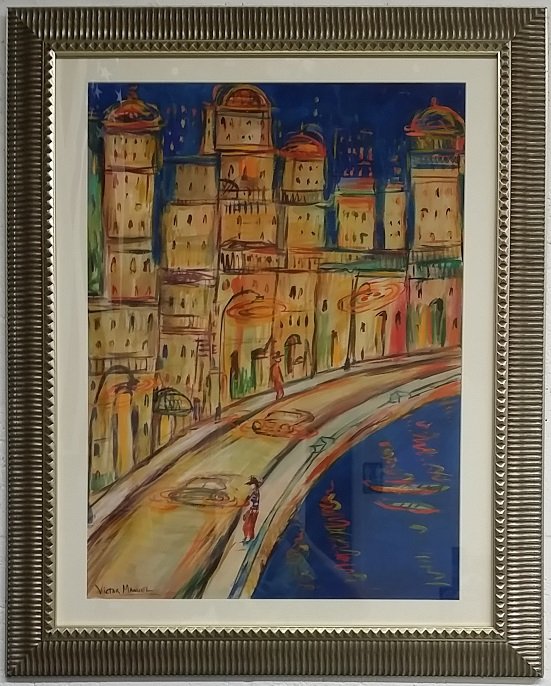 Victor Manuel (Cuban) Gouache on Paper: Dimensions of piece itself are 30"x22", COA by Mr. Luis Lastra.