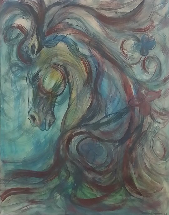 Servando Cabrera Moreno (Cuban) Horse Painting: Mixed on Canvas, approx 26.75" x 21", Cuban Registry Stamp On the reverse of canvas