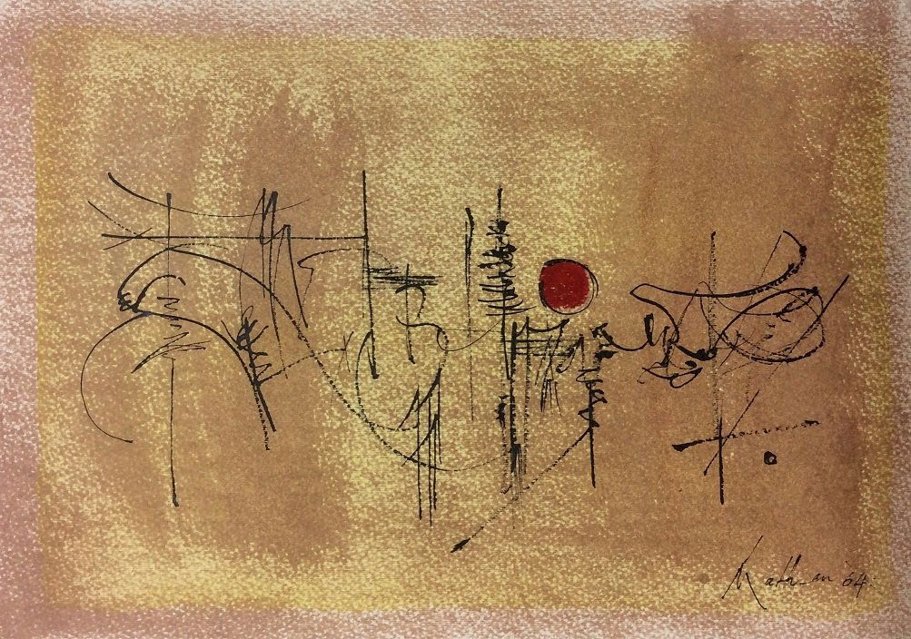 GEORGES MATHIEU (French 1921-2012): Medium: Mixed Media on Cardboard, Date: 1964, Size: 10 x 14 1/4 in