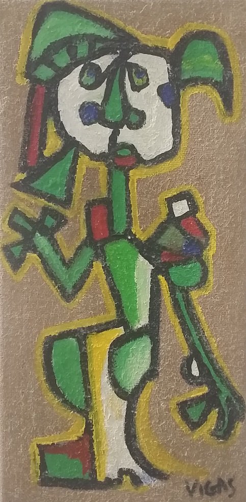 In The Style of Oswaldo Vigas, (Venezuelan): Singed Vigas Lower Right, Oil On Burlap Canvas, 16" x 8"