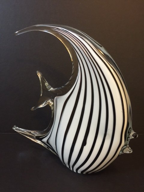 Large MURANO Glass Zebra Stripe Ocean Reef Fish: Multiple Photos Posted