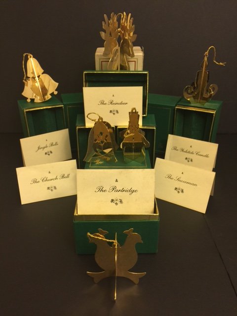 11 Vintage DANBURY MINT Gold Plated Tree Ornaments: CHRISTMAS IN JULY - Multiple Photos Posted All in Original Boxes and Most with COA's