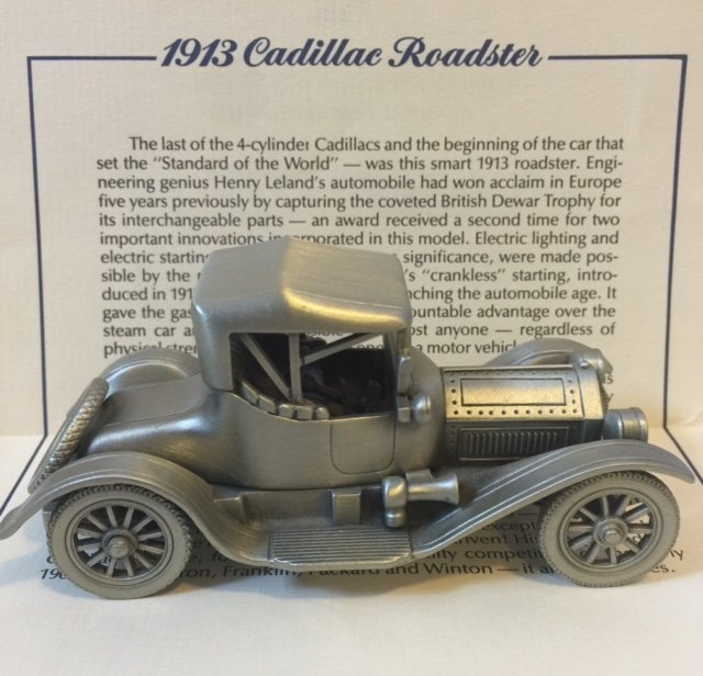 Awesome 1913 CADILLAC ROADSTER Pewter Car: Handcrafted in ENGLAND - Comes with COA & ORIGINAL BOX Distributed by "The Danbury Mint"
