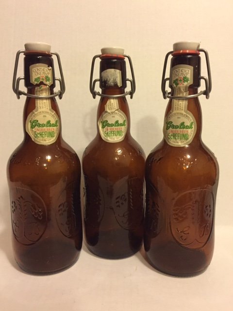 3 Early GROLSCH Amber Glass Swing Top Beer Bottles: Hard to Find - Perfect Condition