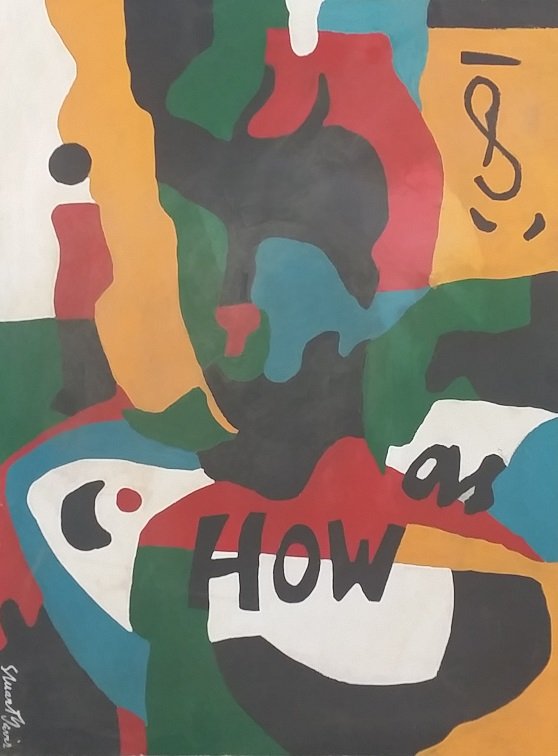 Stuart Davis Signed Casein Tempera on Cardboard: measures approx 20"x15"