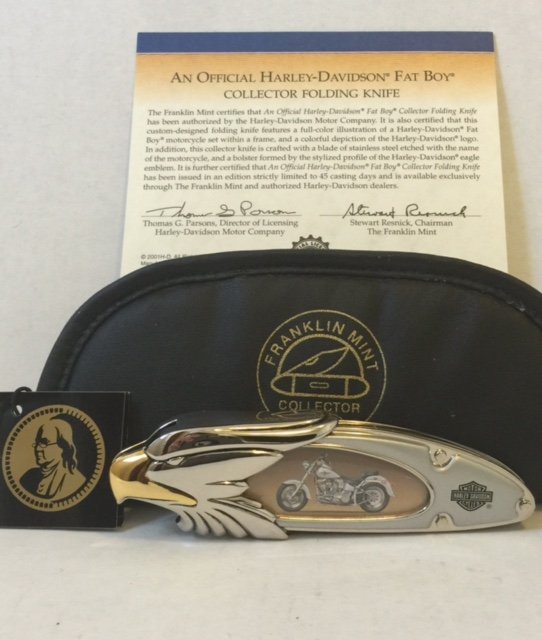 Awesome Official HARLEY DAVIDSON Pocket Knife: "FAT BOY" by HARLEY DAVIDSON - MINT CONDITION Comes with COA, Hang Tag & Original Padded Pouch Issued by "THE FRANKLIN MINT" MULTIPLE PHOTOS POSTED