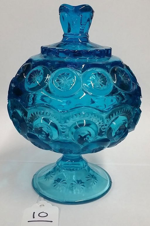 Vintage Blue Glass Covered Candy Dish