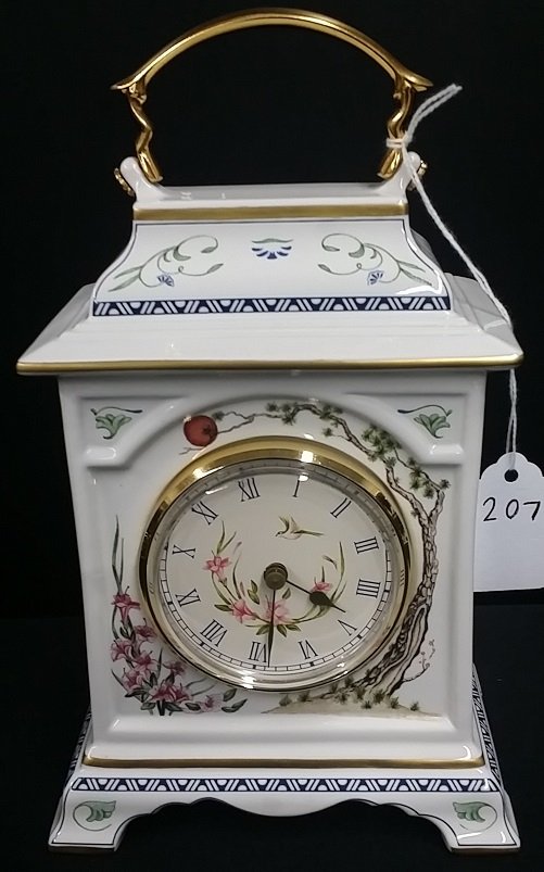 The Franklin Mint Fine Porcelain Clock: "The Birds & Flowers of the Orient" Collection. Carriage style analog clock. Crafted in Malaysia.