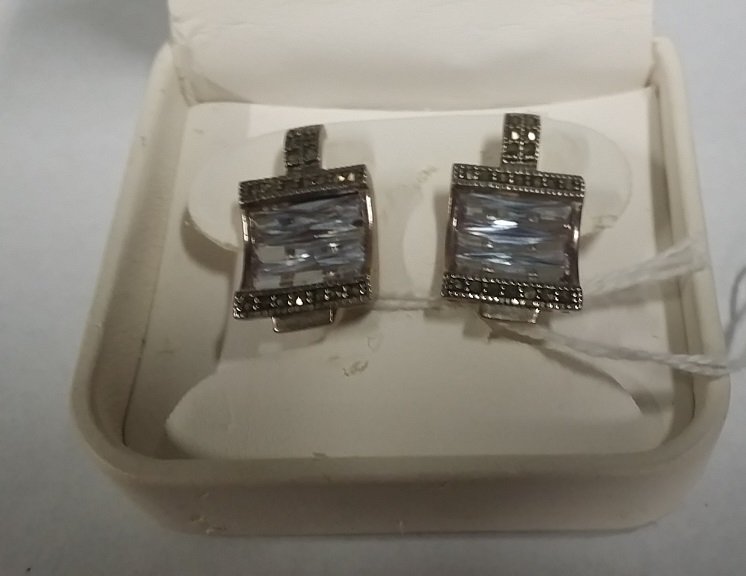 Sterling Silver, Marcasite, and Gemstone Earrings: Sterling Silver, Marcasite, and Gemstone Earrings